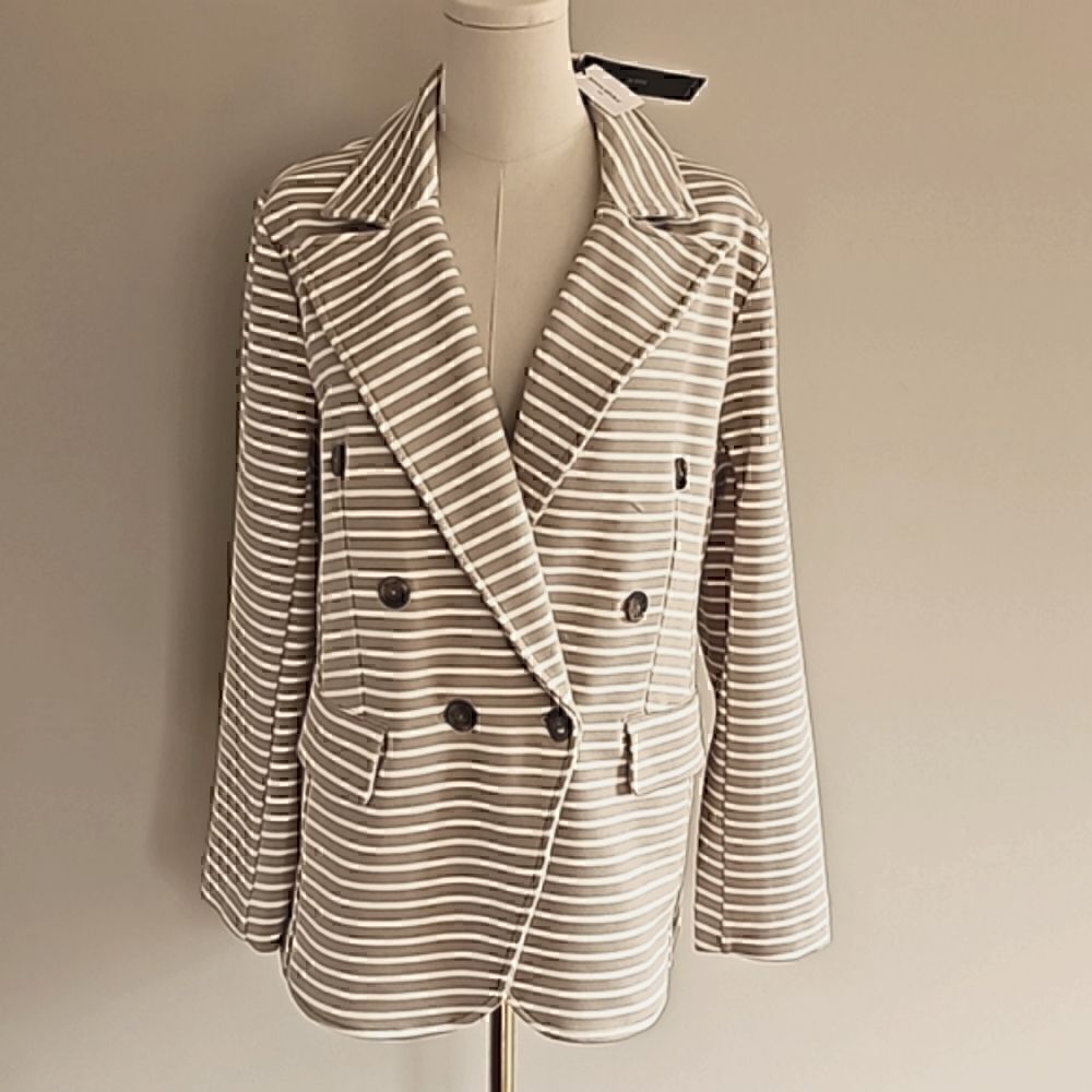 BANANA REPUBLIC Pique Striped Knit Blazer Sport Jacket Spring Summer Work Office